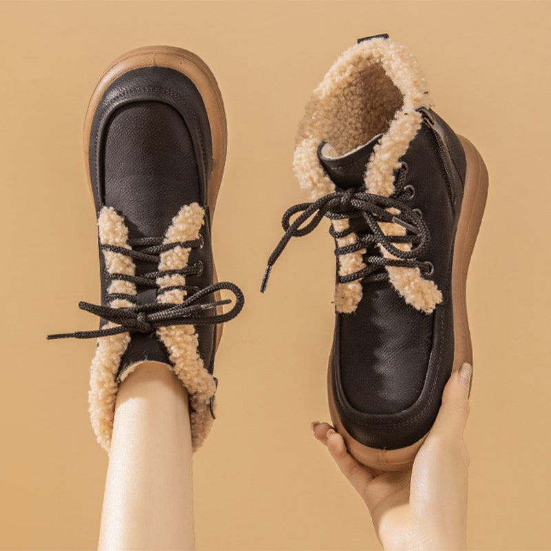 Women's Lace-Up Plush Snow Boots