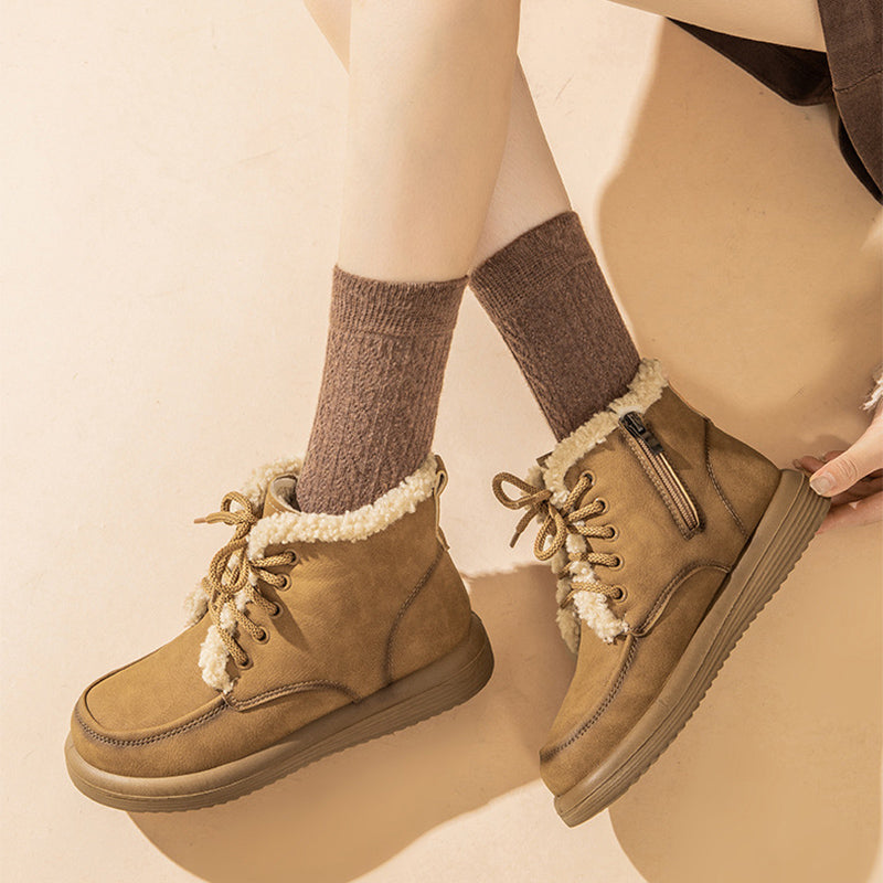 Women's Lace-Up Plush Snow Boots