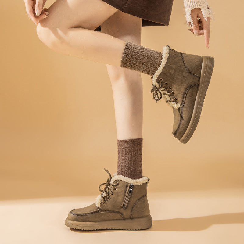 Women's Lace-Up Plush Snow Boots
