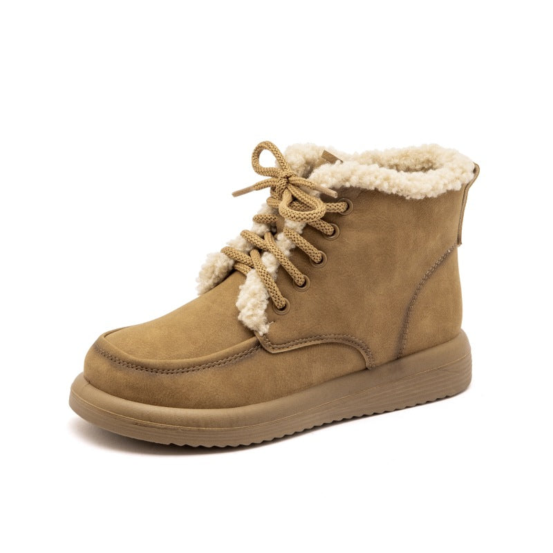 Women's Lace-Up Plush Snow Boots