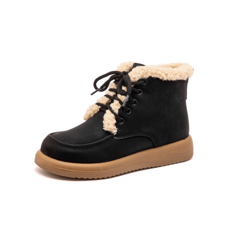 Women's Lace-Up Plush Snow Boots