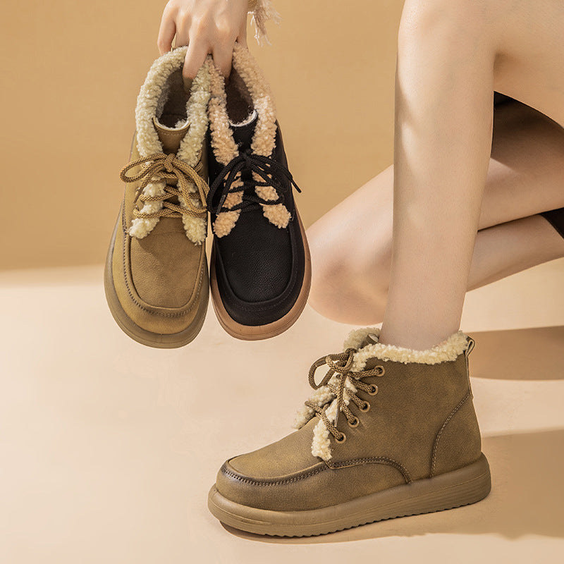 Women's Lace-Up Plush Snow Boots