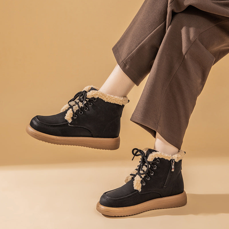 Women's Lace-Up Plush Snow Boots