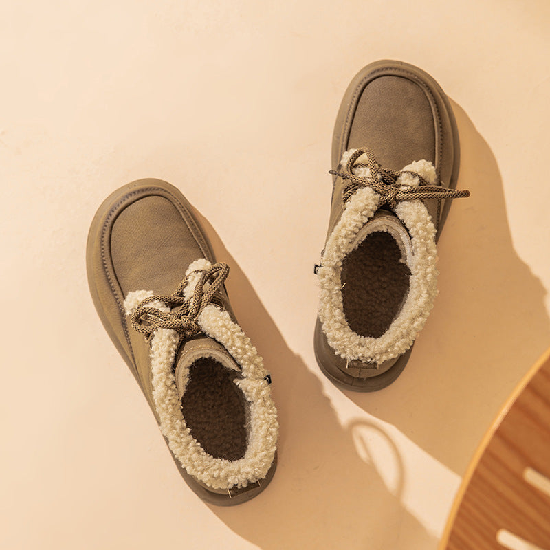 Women's Lace-Up Plush Snow Boots