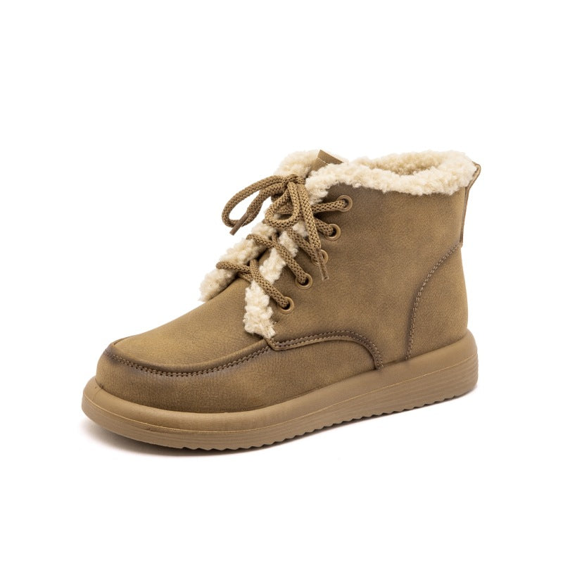 Women's Lace-Up Plush Snow Boots